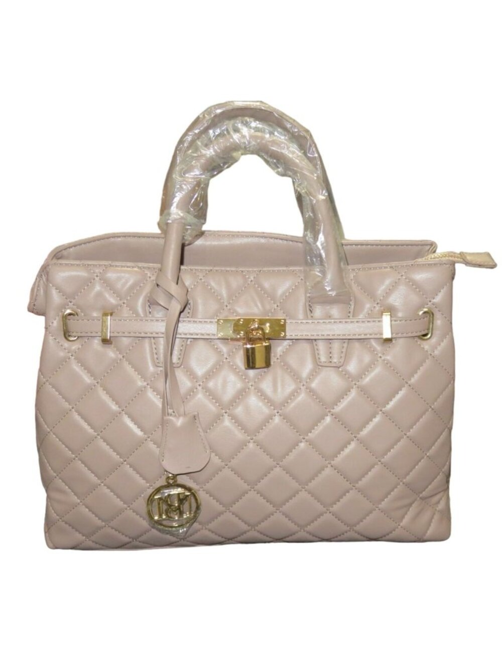 Badgley Mischka Diamond Quilted Vegan Leather Medium Double Handle Tote gray